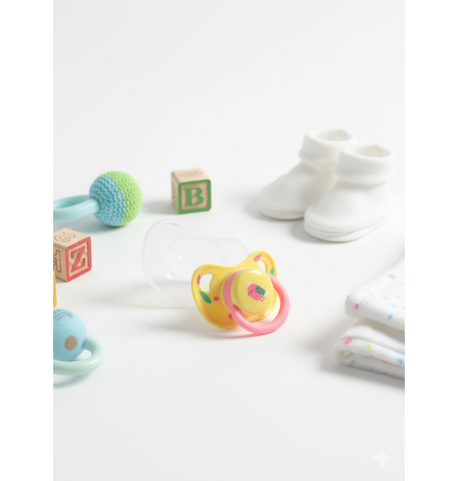 Yellow animal-printed pacifier with cute safari design for babies 0-6 months
